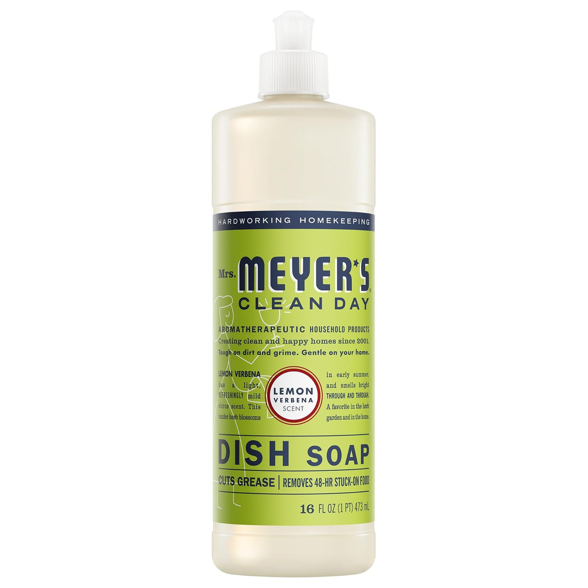 Mrs. Meyer’s Jabón para Trastes Líquido Limón Verbena 473 ml, Dish Soap con Ingredientes Naturales, Aroma Fresco Refrescante Poder Desengrasante, Sin Parabenos, Cruelty Free