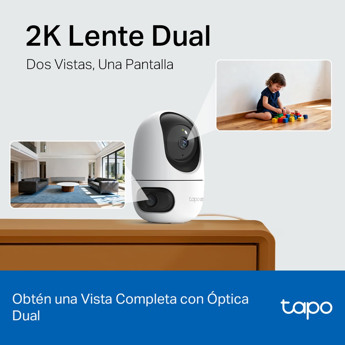 Tapo TP-Link C245D Cámara de Seguridad WiFi Interior - Doble Lente 2K - Cobertura 360° - Visión Nocturna Infrarroja - Detección de Movimiento - Audio Bidireccional - 512GB - App