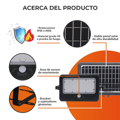Tecnolite Lámpara Solar LED 10W - Tecnolite, Luz de Día, Función de Power Bank, Multiaplicación, Modos de Luz, Batería Integrada, Sensor de Movimiento, IP65 - IK06