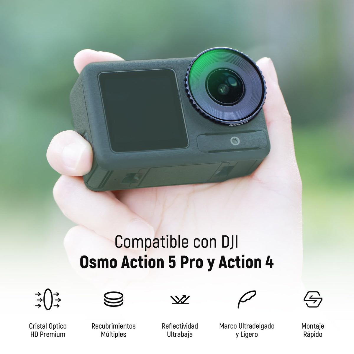 NEEWER Kit de Filtro ND Compatible con dji Osmo Action 5 Pro/4, Variable ND8-32 (3-5 Paradas) + CPL + Filtro de Niebla Negra 1/4 para Filtro de Efecto Cinematográfico de Niebla,FL-52