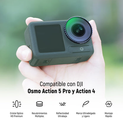 NEEWER Kit de Filtro ND Compatible con dji Osmo Action 5 Pro/4, Variable ND8-32 (3-5 Paradas) + CPL + Filtro de Niebla Negra 1/4 para Filtro de Efecto Cinematográfico de Niebla,FL-52