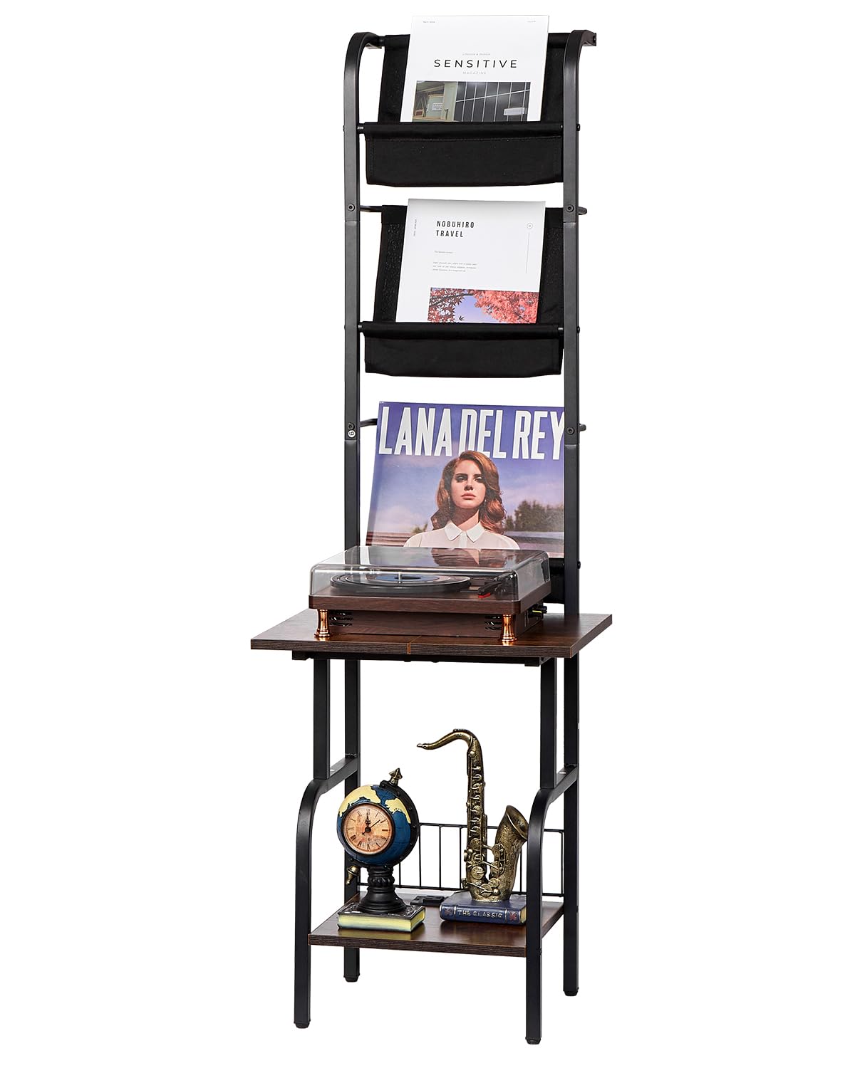 VEVOR - Soporte para Reproductor de grabaciones, 5 Niveles de Alto Disco de Vinilo con estación de Carga y Puertos USB, Capacidad para hasta 200 álbumes, Soporte para Tocadiscos con Estante de