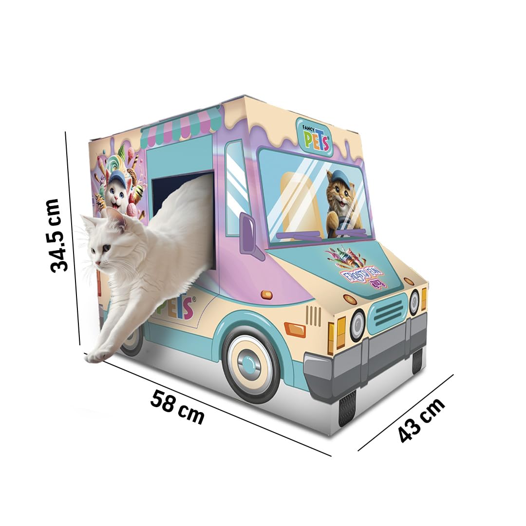Fancy Pets Rascador para Gato con Diseño de Camión de Helados 2 Entradas, Estimula el Juego y el Instinto de Caza Incluye Catnip 58x34.5x43 cm