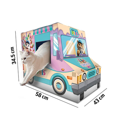 Fancy Pets Rascador para Gato con Diseño de Camión de Helados 2 Entradas, Estimula el Juego y el Instinto de Caza Incluye Catnip 58x34.5x43 cm