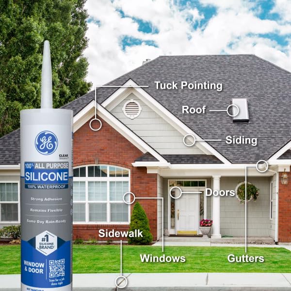 GE - Calafaté de silicona multiusos, transparente, cartucho de 10 fl oz, 1 paquete, sellador de silicona 100% impermeable, adherencia más fuerte, a prueba de congelación y sol