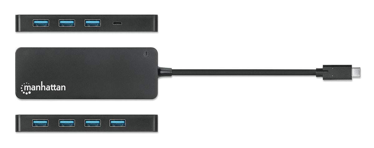 Manhattan 168410 Hub USB-C con 7 Puertos USB-A 3.2, Transferencia Rápida de 5 Gbps, Alimentación por Bus, Transferencia de Datos a 5 Gbps, Diseño Compacto, Negro
