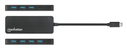 Manhattan 168410 Hub USB-C con 7 Puertos USB-A 3.2, Transferencia Rápida de 5 Gbps, Alimentación por Bus, Transferencia de Datos a 5 Gbps, Diseño Compacto, Negro