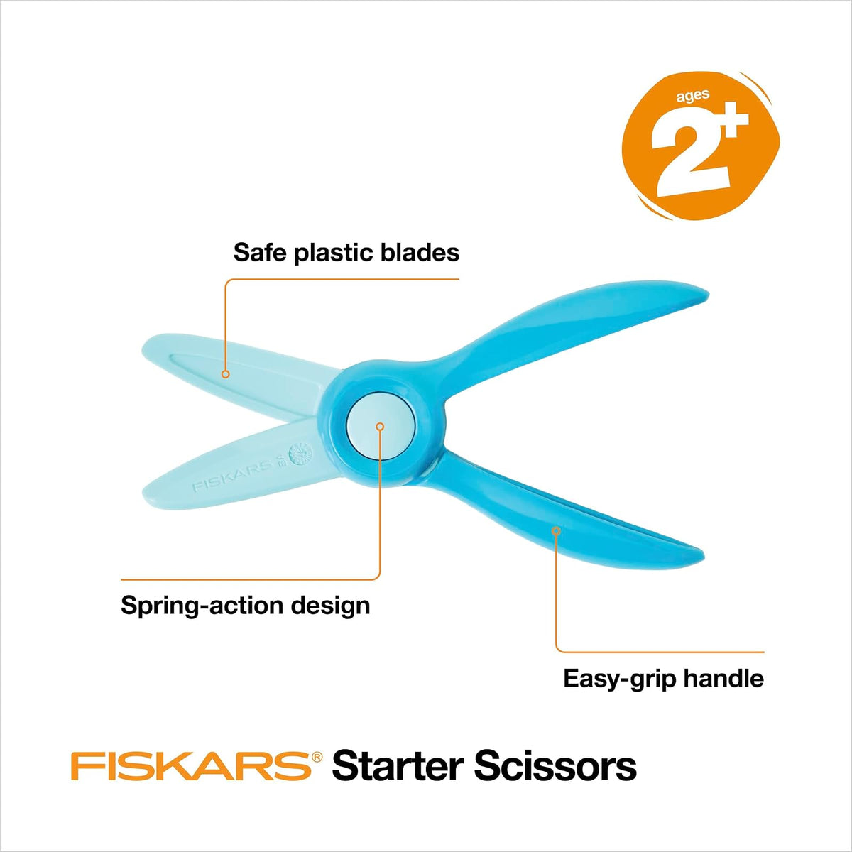 Fiskars - Tijeras para principiantes para niños a partir de 2 años (paquete de 3), pequeñas tijeras de plástico de seguridad, suministros de arte de fácil agarre para niños para volver a la escuela,