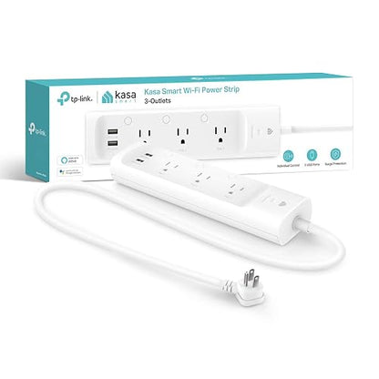 Kasa Smart Enchufe KP303, Protector de sobretensiones con 3 Tomas Inteligentes controladas Individualmente y 2 Puertos USB, Funciona con Alexa y Google Home, no Requiere concentrador, Color Blanco