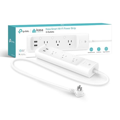 Kasa Smart Enchufe KP303, Protector de sobretensiones con 3 Tomas Inteligentes controladas Individualmente y 2 Puertos USB, Funciona con Alexa y Google Home, no Requiere concentrador, Color Blanco