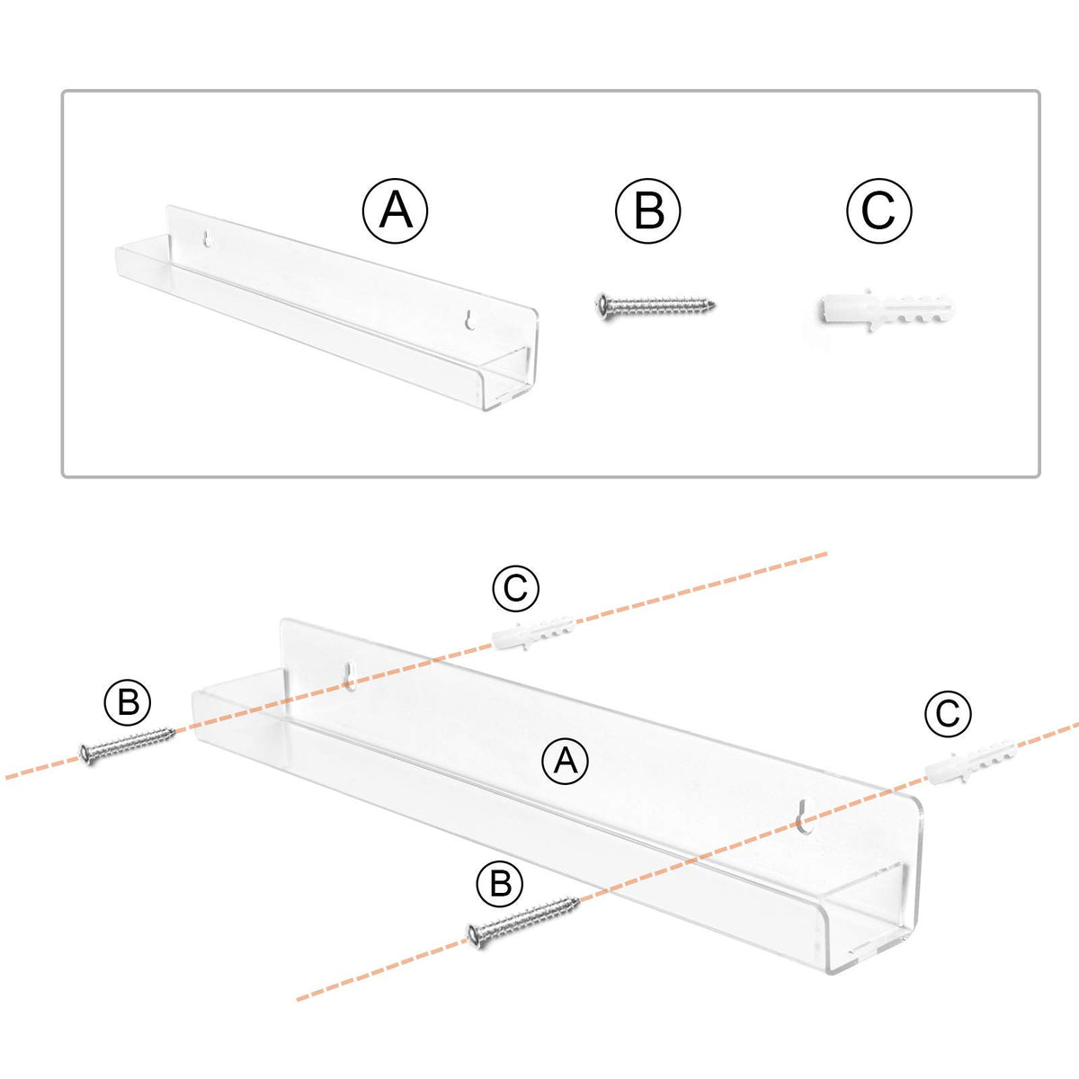 BTremary Soporte de acrílico transparente para esmalte de uñas paquete de 6 unidades, estante flotante para colgar esmalte de uñas, soporte de pared flotante para hasta 96 botellas