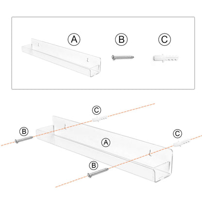 BTremary Soporte de acrílico transparente para esmalte de uñas paquete de 6 unidades, estante flotante para colgar esmalte de uñas, soporte de pared flotante para hasta 96 botellas