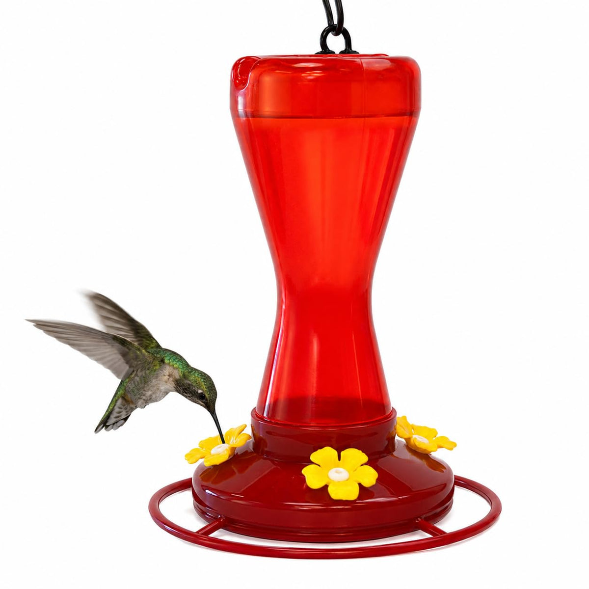 Red Kite Bebedero para Colibrí con 4 Estaciones de Alimentación | 470 ml | Base con Descanso | Plástico Transparente | Incluye Gancho y Alambre para Colgar