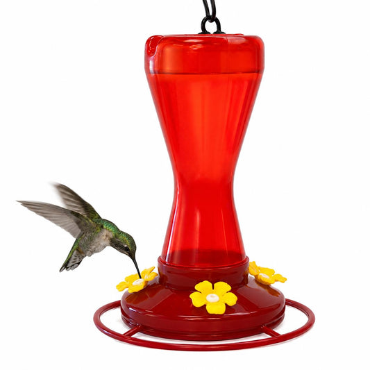 Red Kite Bebedero para Colibrí con 4 Estaciones de Alimentación | 470 ml | Base con Descanso | Plástico Transparente | Incluye Gancho y Alambre para Colgar