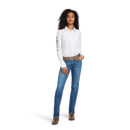 Ariat WMS Team Kirby Str LS Shrt Wht/Lprd LG para Mujer