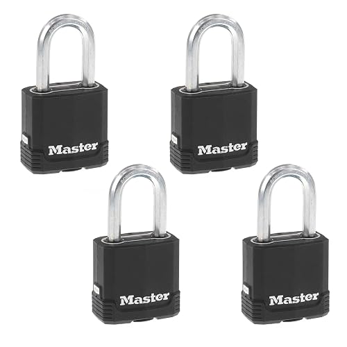 Master Lock M115XQLFCCSEN Magnum Candado laminado, 4.7 cm de ancho, acero de 0.8 cm, 3.81 cm de distancia al grillete, paquete de 4, Paquete de 4, 1-1/2 Inch Shackle, Covered