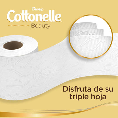 Kleenex Cottonelle Beauty, Papel Higiénico, Paquete con 18 Rollos de 180 Hojas Triples C/U.