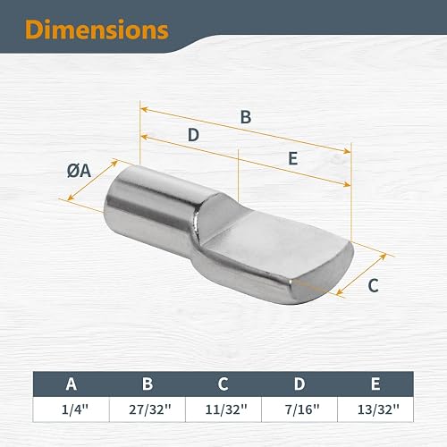 Powertec Shelf Pins QP1106 | 63,5 mm x 106,68 mm, 100 unidades, clavijas de soporte en forma de cuchara, placa de níquel, acero inoxidable