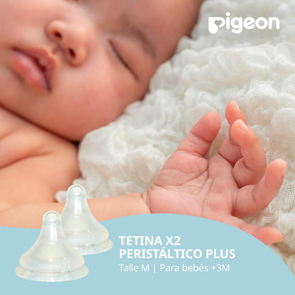 PIGEON x2 Tetina Peristáltico PLUS Boca Ancha Biberones Anticolicos de Silicona Suave Quirúrgico Tecnología SofTouch para Bebé Cosas para Bebes Recien Nacidos - Articulos para Bebe Tamaño M