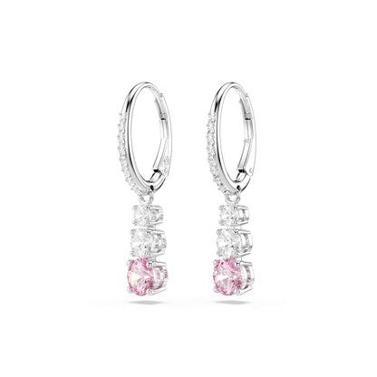 Swarovski Aretes Stilla Attract, Talla redonda, Rosas, Baño de rodio