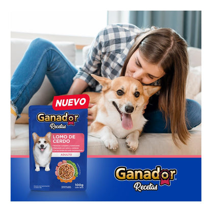 Ganador Recetas Lomo de Cerdo para perros adultos de todas las razas. Paquete con 22 piezas de 100 g c/u.