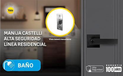 Yale Cerrojo manija premium de alta seguridad, para baño, linea castelli, color negro
