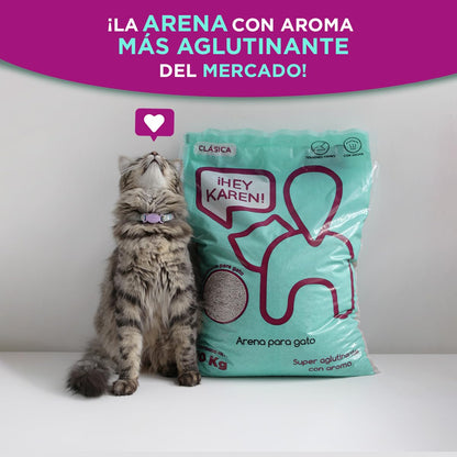 ¡Hey Karen! Arena para Gato 10 kg, Clásica | Super Aglutinante con Aroma, Libre de Polvo, Rápida Absorción, Limpieza Fácil