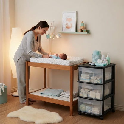 Italhome Cajonera FOX 3 de Plástico con Ruedas 3 Cajones Transparentes, Organizador Multiusos Móvil para Hogar y Oficina, Mueble Ligero Resistente, Color Negro