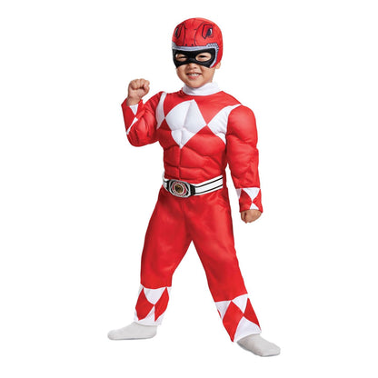 Disfraz de Red Ranger para niños pequeños, rojo, mediano/(3T-4T)