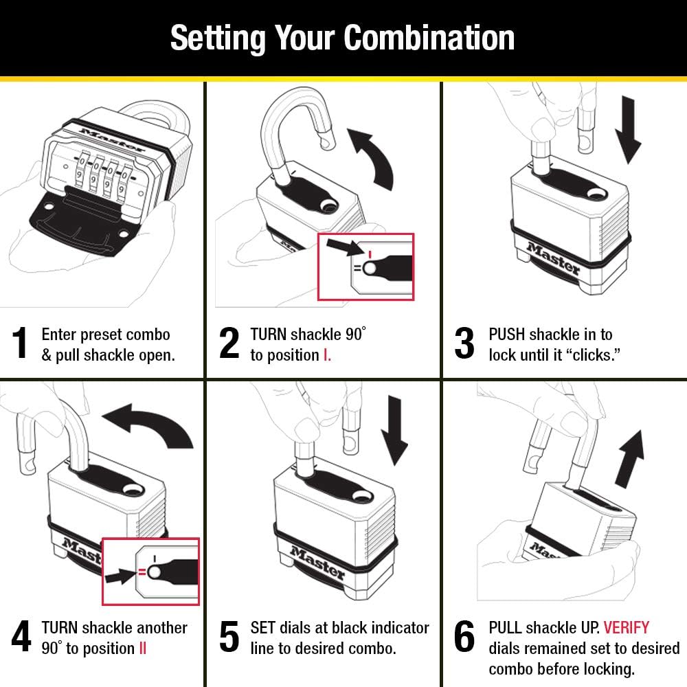 Master Lock M176XDLH Candado de Combinación Resistente a la Intemperie | Establece tu propio candado de combinación de 4 dígitos con cuerpo de zinc de 2 pulgadas de ancho, grillete extendido de