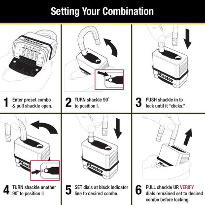 Master Lock M176XDLH Candado de Combinación Resistente a la Intemperie | Establece tu propio candado de combinación de 4 dígitos con cuerpo de zinc de 2 pulgadas de ancho, grillete extendido de