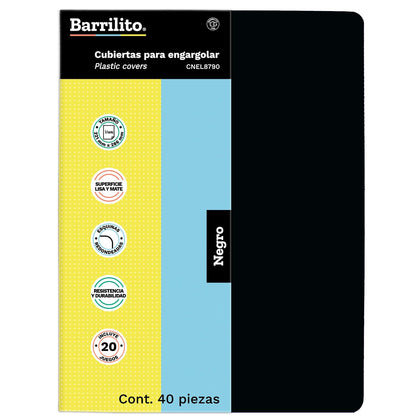 Barrilito Cubierta para Engargolar Lisa Negro Carta 40 piezas