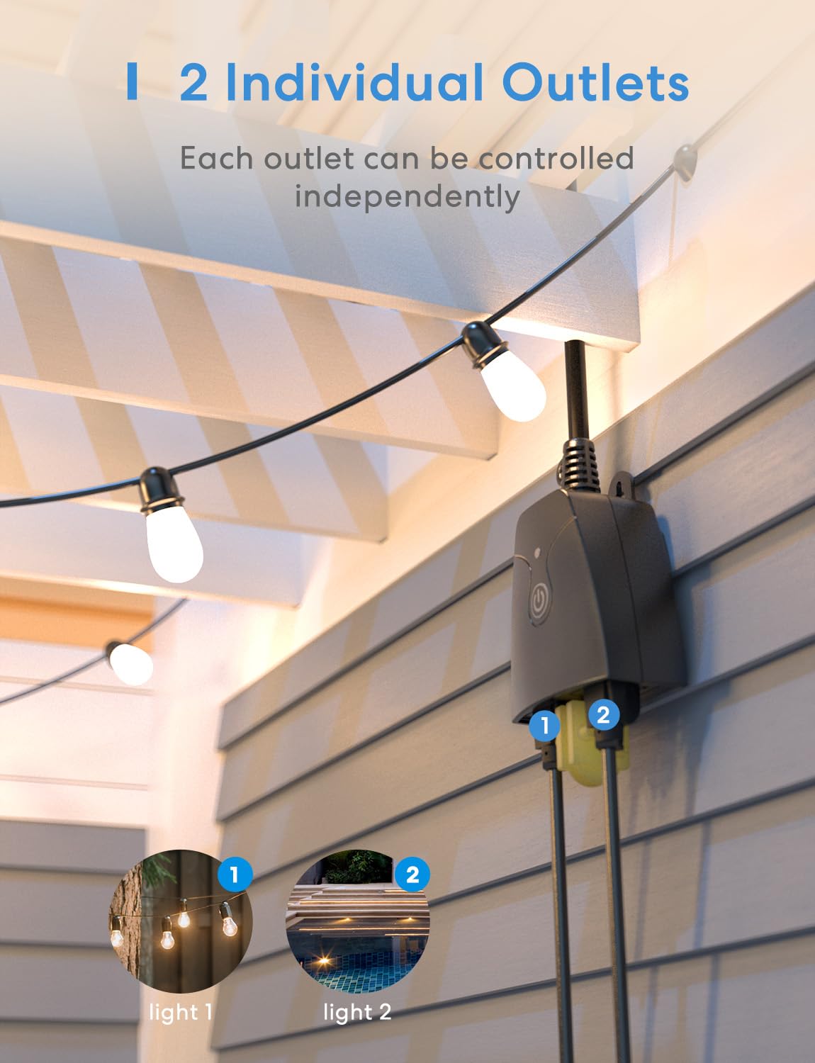 meross Outdoor Smart Plug Compatible with Apple HomeKit, Siri, Alexa, Google Assistant and SmartThings, Waterproof WiFi Outdoor Outlet, Remote & Voice Control, Timer, FCC and ETL Certified