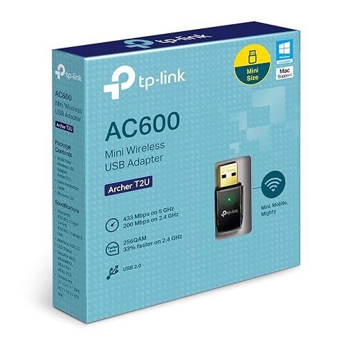 TP-Link Adaptador USB WiFi Archer T2U - AC600 Doble Banda - hasta 633 Mbps - Compatible con Windows - Diseño Compacto - Fácil Instalación - Seguridad Avanzada
