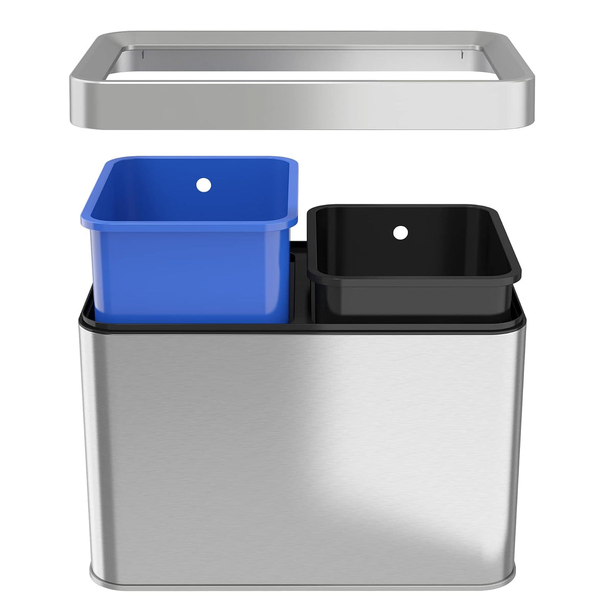 iTouchless - cubeta de basura de acero inoxidable de 20 litros (5.3 galones), con doble compartimiento para basura y contenedor de reciclaje, papelera de acero inoxidable de 20 litros