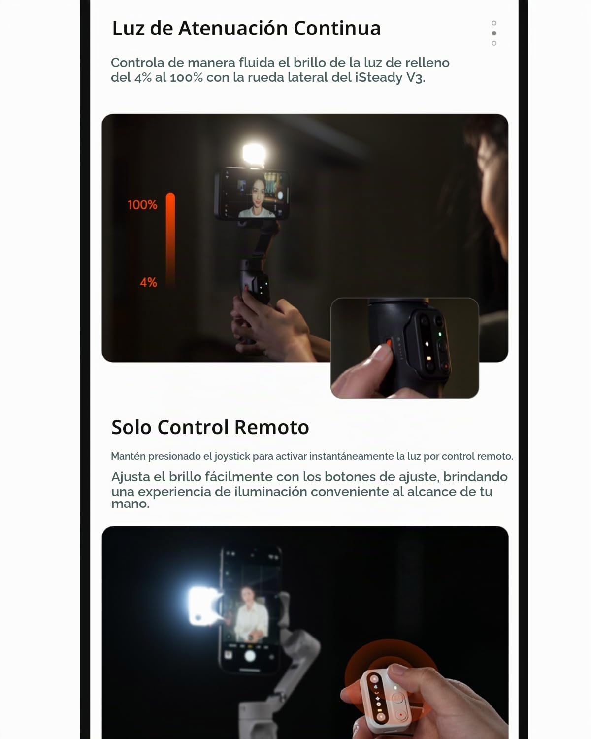 Hohem iSteady V3 Estabilizador para Celular, Gimbal 3 Ejes con AI Tracking sin App, Luz Ajustable, Control Remoto, Selfie Stick, Trípode, iPhone Android, Vlog TikTok Youtube, Negro