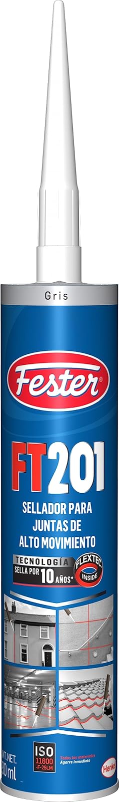 Fester Sellador y Adhesivo FT-201 para Juntas de Alto Movimiento en Fachadas y Pisos 280ml, Elástico con Resistencia al Exterior, Fácil de Aplicar, No Tóxico, Gris