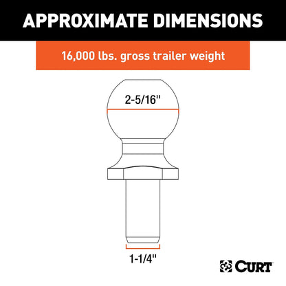 CURT Bola de Enganche 48830, 2-5/16 in, Capacidad 16000 LB, Vástago 1-1/4 in, Cromado