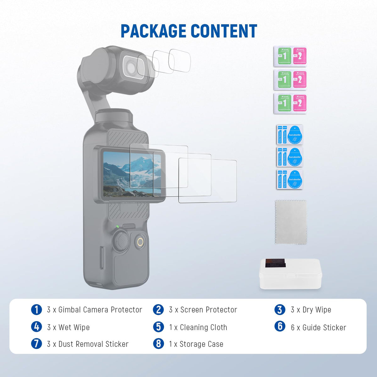 NEEWER Pantalla Protectores Kit (Paquete de 3) Compatible con DJI Osmo Pocket 4 y 3 y Xtra Muse Creator Combo Accesorios, 9H HD Protectora Vidrio Película para Pantalla Táctil & Gimbal Cámara Objetos, CA140