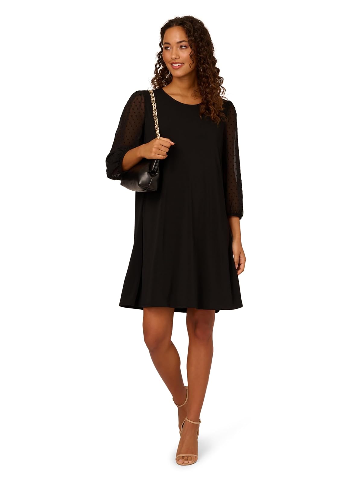 Adrianna Papell Crew Neck Clip Dot 3/4 Sleeve MC Dress Vestido Mujer