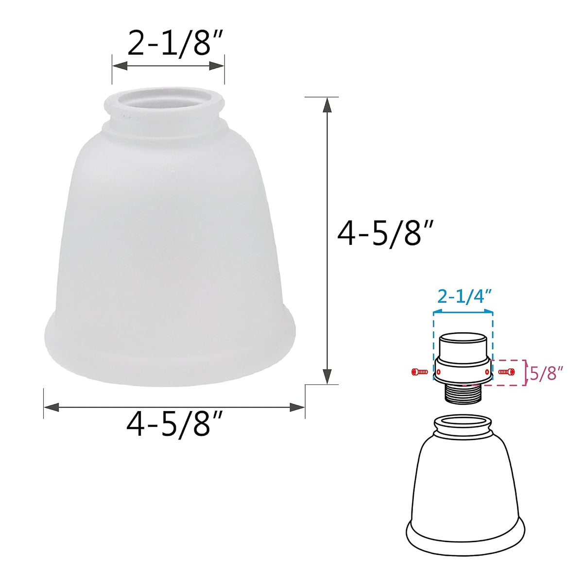 Aspen Creative 23045 - visualización esmerilada con forma de campana, tamaño ajustable de 5,7 cm de alto x 11,43 cm de diámetro, 4 unidades de vidrio de repuesto