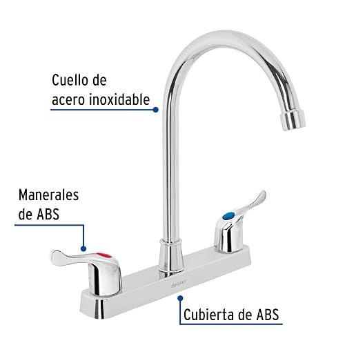 Foset Basic FP-320P, Mezcladora plástica 8" cuello alto para fregadero manerales de palanca