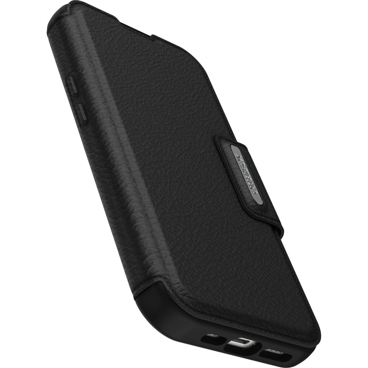 OtterBox - Funda Tipo portafolios para iPhone 15 Pro (Solo en inglés) Strada - Shadow (Negro), Soporte para Tarjetas, se Ajusta a MagSafe, Piel auténtica, fácil de Usar, Funda Tipo Folio