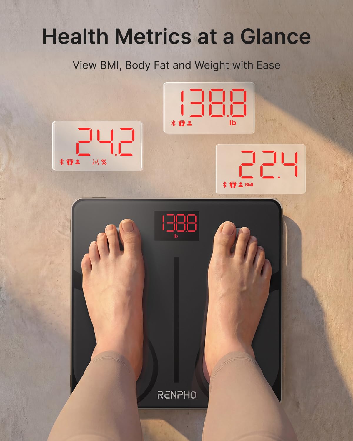 RENPHO Bascula Digital Corporal y Muscular con App, 13 Métricas, IMC, Elis1 | Bascula de Baño Inteligente para Fitness, Seguimiento Masa Muscular, Alta Precisión Bascula Corporal, Múltiples Usuarios