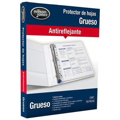 Wilson Jones Protectores De Hojas Tamaño Carta Grueso Mate, Paquete Con 10 Cajas Con 100 Pzas (1000 Protectores). P0571