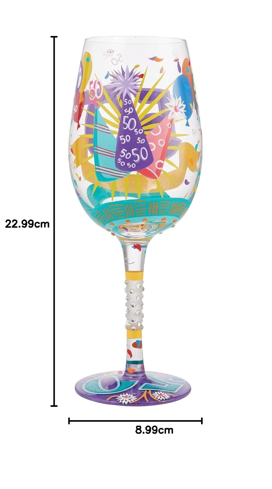 Enesco Designs by Lolita Happy 50th Birthday - Copa de vino artesanal pintada a mano, 15 onzas, multicolor