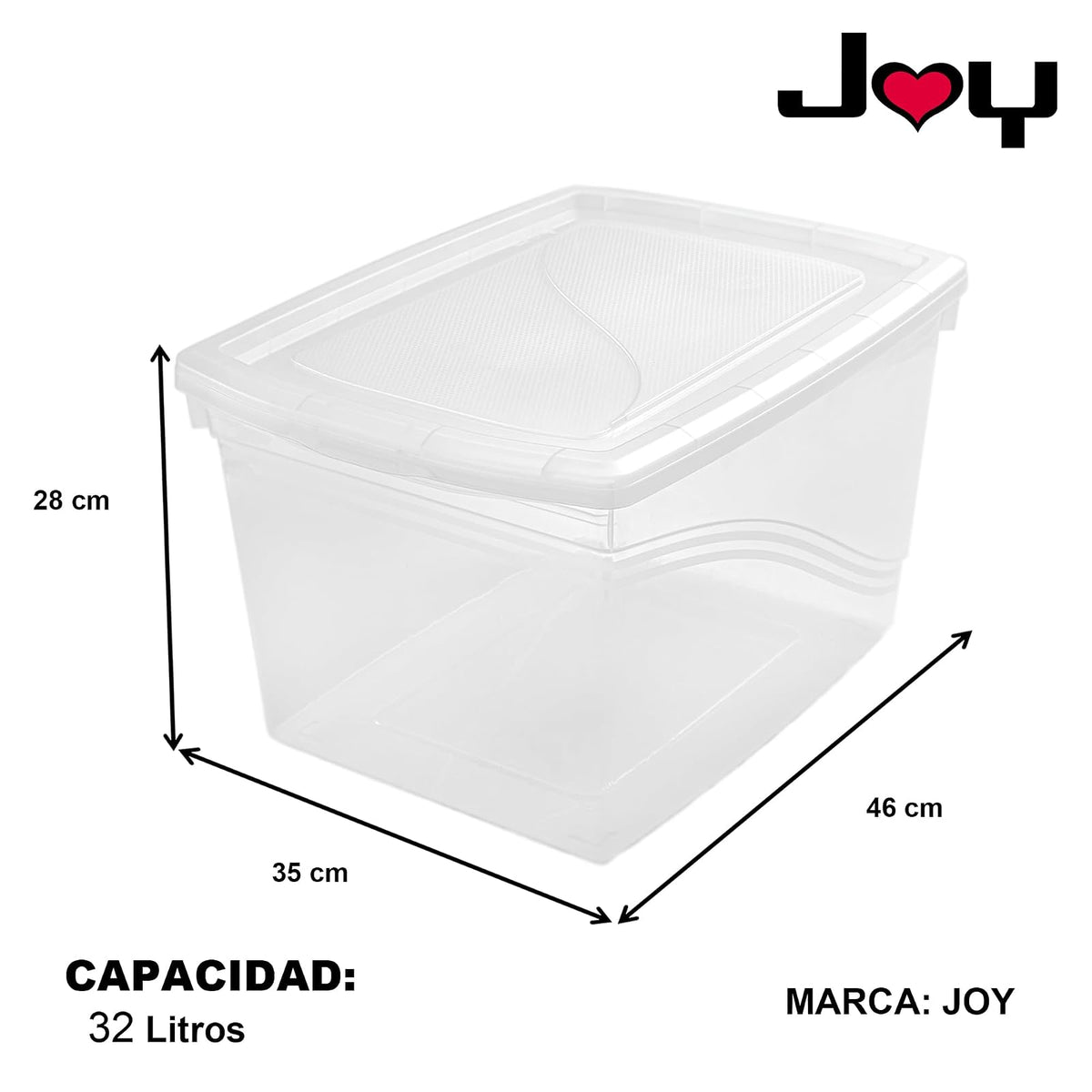 JOY - Caja de Almacenamiento 32 Litros, Pack de 2, para Organizar Armario, Juguetes, Ropa, con Cierre Click! y Agarraderas Reforzadas, Plástico Libre de BPA, Transparente