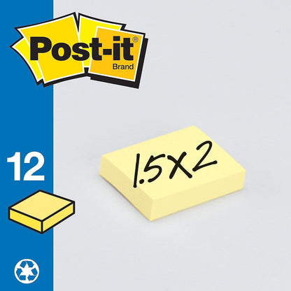 Post-it Favorite - Notas adhesivas, 1.5 x 2 pulgadas, Canary Yellow Recycled, 12 bloques de notas