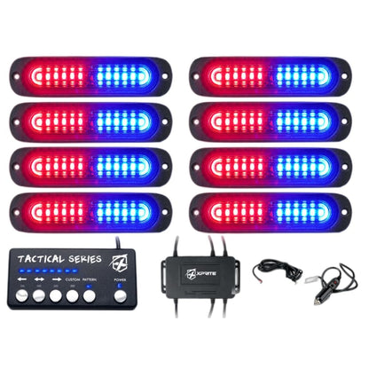 Xprite Kit de luces LED estroboscópicas de montaje en superficie rojas y azules para policía, con panel de control, luz de advertencia de emergencia y seguridad para parrilla, marcador de policía