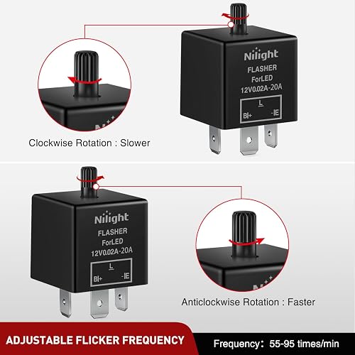 Nilight Relé Intermitente CF13 JL-02 | 3 pines ajustable, 12 V, 150 W, fija señal giro, advertencia peligro, 4 piezas, flash hiperparpadeo